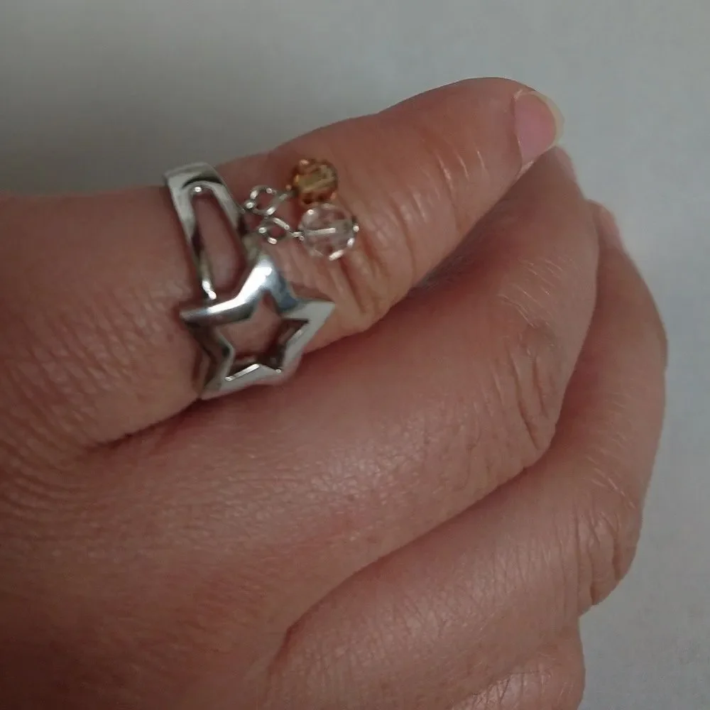 Silver star and decorative pendants ring